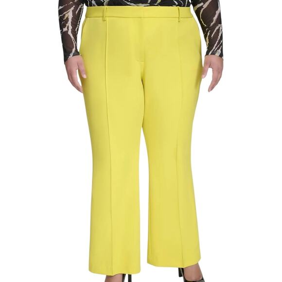 DKNY Women’s Pintucked Flared Pants Yellow Size 20W - Picture 1 of 2